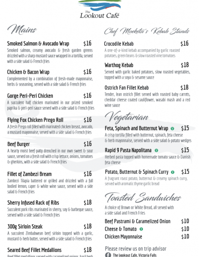 The Lookout Cafe - Ala Carte Menu 1 of 2