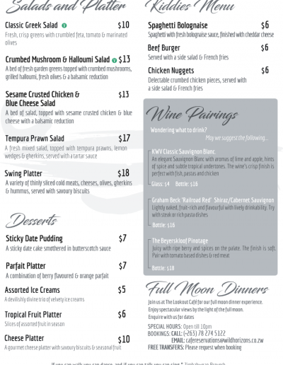 The Lookout Cafe - Ala Carte Menu 2 of 2